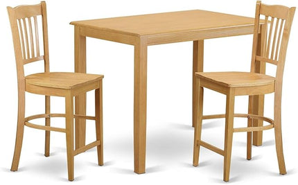 East West Furniture YAGR3-OAK-W 3 Piece Kitchen Counter Height Dining Table Set Contains a Rectangle Pub Table and 2 Dining Room Chairs, 30x48 Inch, Oak - LeafyLoom