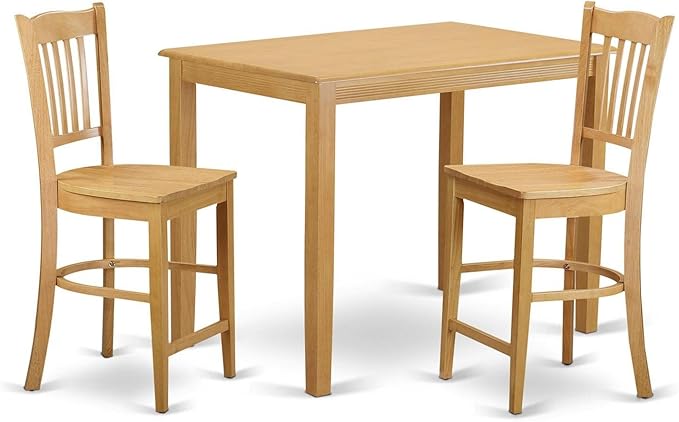 East West Furniture YAGR3-OAK-W 3 Piece Kitchen Counter Height Dining Table Set Contains a Rectangle Pub Table and 2 Dining Room Chairs, 30x48 Inch, Oak - LeafyLoom