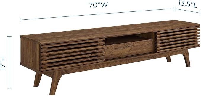 Modway Render 70" Mid-Century Modern Low Profile Entertainment TV Stand, 70 Inch, Walnut Walnut - LeafyLoom