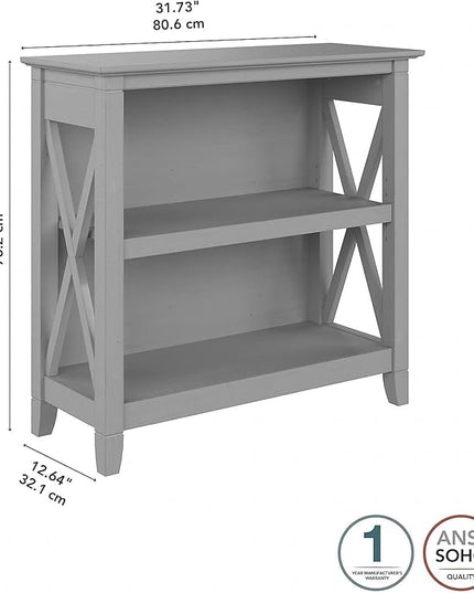 Bush Furniture Key West Small 2 Shelf Bookcase in Cape Cod Gray - LeafyLoom