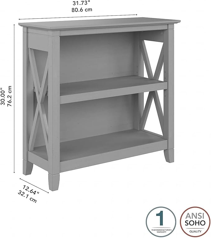 Bush Furniture Key West Small 2 Shelf Bookcase in Cape Cod Gray - LeafyLoom