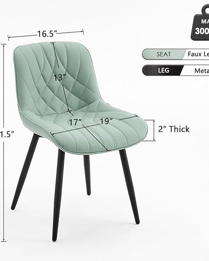 YOUNUOKE Dining Chairs Set of 2 Mid Century Modern Kitchen Chair Comfortable Upholstered Faux Leather Dinner Chairs for Kitchen Dining Room, Mint - LeafyLoom