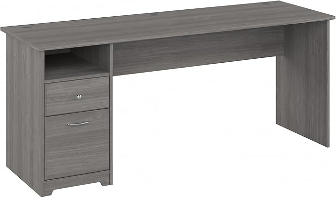 Bush Furniture Cabot Desks for Home Office with Storage and Chrome Hardware | Elegant Computer Table with Drawers, 72W, Modern Gray - LeafyLoom