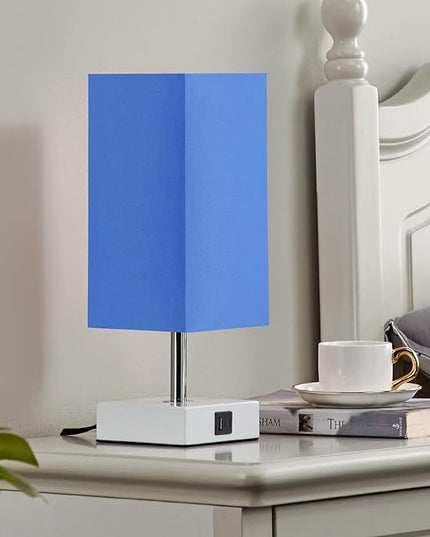 Ambimall Blue Table Lamp with USB Ports - 3 Way Touch Lamps Beside Desk, Nightstand Lamp for Bedrooms Living Room, Blue Shade with White Base, LED Bulb Included(Blue) - LeafyLoom