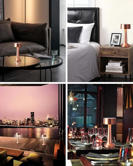 Portable LED Table Lamp, 3-Levels Brightness Metal Desk Lamp, 3 Color Touch Control Rechargeable Lamp, Night Light, Bedside Lamp,Dining Room Lamp,Gifts for Friends (Rose Gold) - LeafyLoom