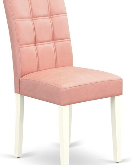 East West Furniture ANAS5-LWH-42 Antique 5 Piece Dinner Set Contain A Dining Table and 4 Beige Red Faux Leather Wooden Chairs with Stylish Back, Linen White Finish, 36x36 Inch - LeafyLoom