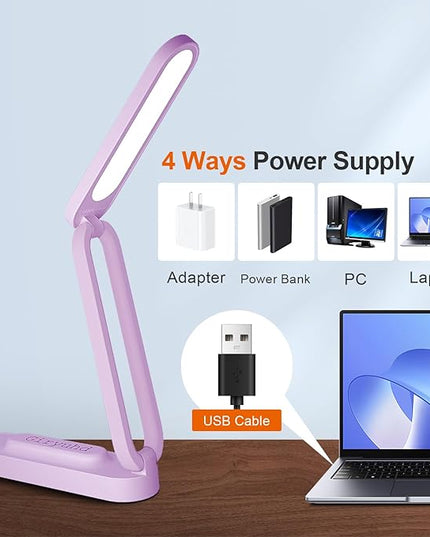 LED Desk Lamp for Office Home & Battery Operated Lamp Rechargeable Lamp Foldable & Portable Light, LED Desk Light Strip, 3 Brightness Dimmable Small Desk Lamp Wireless Reading Lamp - LeafyLoom