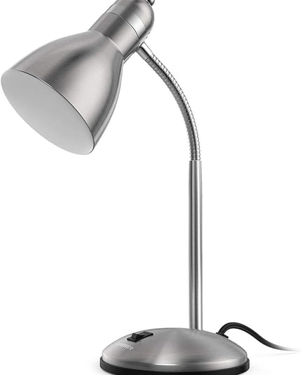 LEPOWER Metal Desk Lamp, Adjustable Goose Neck Table Lamp, Eye-Caring Study Desk Lamps for Bedroom, Study Room and Office (Silver) - LeafyLoom
