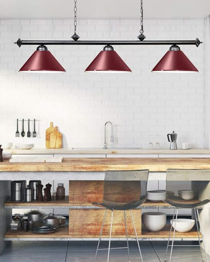 Wellmet Pool Table Lights for 8'/9' Table with 3 Metal Shades, Billiard Lamp for Man Cave, Game Room, Kitchen Island Light for Restaurant Or Dining Room (Burgundy, 59 inch-3 Lights) - LeafyLoom