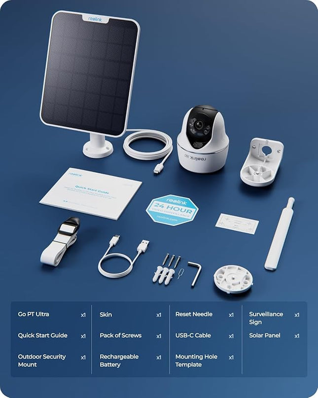 REOLINK Go PT Ultra+SP - 4K Cellular Security Camera Wireless Outdoor, No WiFi, 3G/4G LTE, Support (AT&T/T-Mobile), Solar Powered, Color Night Vision, Local/Cloud Storage, Smart Detection REOLINK