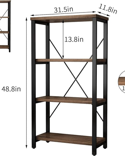 4 Tier Bookshelf, Solid Wood Bookcase Shelf Storage Organizer, Vintage Storage Rack with Open Shelves Rustic Standing Bookshelves for Living Room,Bedroom Rustic Brown(AY01-4tier) - LeafyLoom