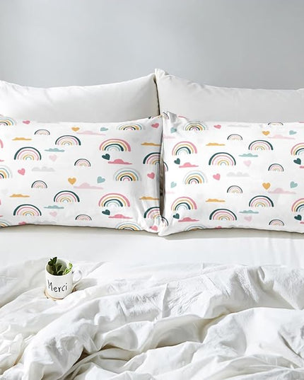 Erosebridal Kids Rainbow Bedding Set, Girly Love Heart Comforter Set Full Size Cartoon Rainbow Cloud Duvet Sets for Girls Boys Women Bedroom Decor, Soft Microfiber Down Comforter 3 Pieces,Colorful - LeafyLoom