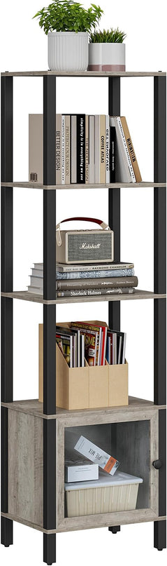 TUTOTAK 5 Tier Bookcase and Bookshelf, Narrow Book shelf with Door for Small Space, for Living Room, Office, Study, Entryway, Greige BS03BG005 - LeafyLoom