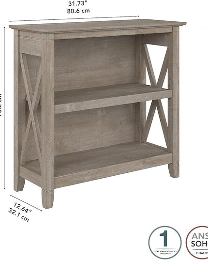 Bush Furniture Key West Small 2 Shelf Bookcase in Washed Gray - LeafyLoom