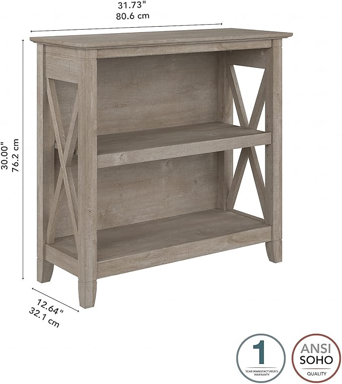 Bush Furniture Key West Small 2 Shelf Bookcase in Washed Gray - LeafyLoom