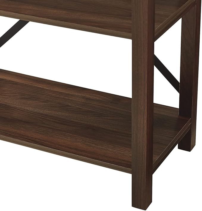 Walker Edison 4 shelves Andersen Urban Industrial Metal X Back Bookshelf, 64 Inch, Dark Walnut - LeafyLoom