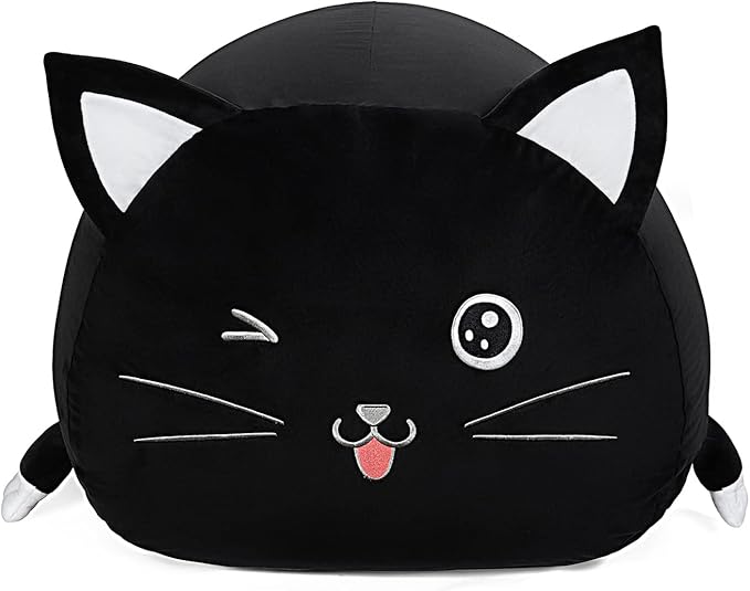 Black Cute Cat Toy Organizers Stuffed Animal Storage Bean Bag Chair for Boys and Girls, Home Game & Recreation Room Kids Furniture Beanbags - LeafyLoom