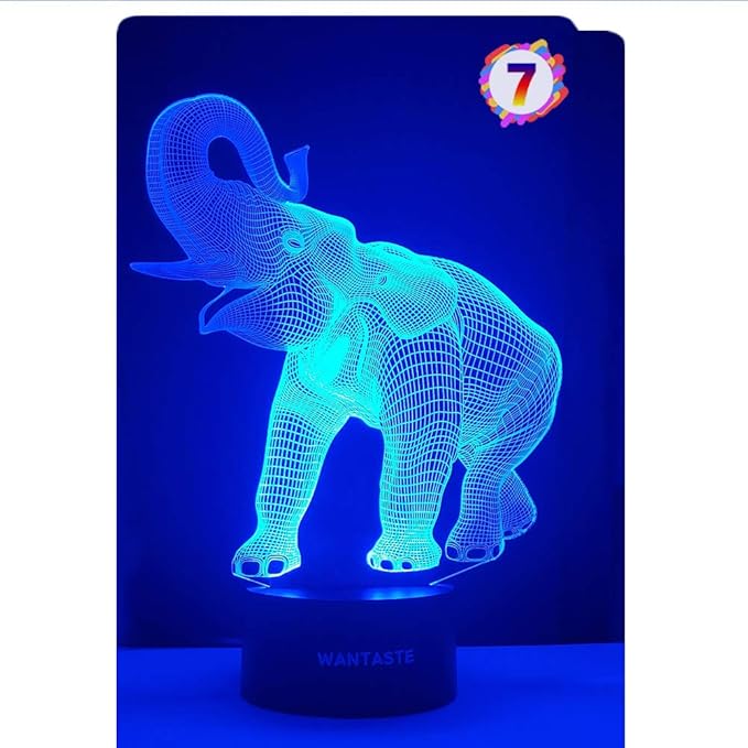 Elephant 3D Night Light for Boys Girls Room, Bedside Lamp Toys Decor Gifts for Kids Baby, 7 Colors Changing Nightlight with Smart Control - LeafyLoom