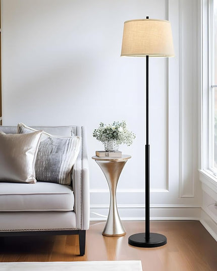 Oneach 61.75" Modern Floor Lamp for Living Room Industrial Floor Lamps Rotary Switch Standing Lamp Tall Pole Reading Lamp for Bedroom Study Room Office with White Bamboo Linen Lamp Shade - LeafyLoom