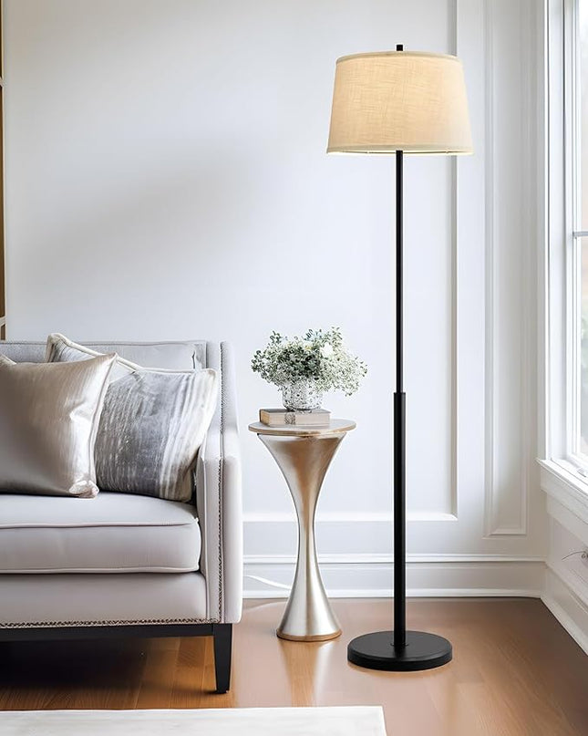 Oneach 61.75" Modern Floor Lamp for Living Room Industrial Floor Lamps Rotary Switch Standing Lamp Tall Pole Reading Lamp for Bedroom Study Room Office with White Bamboo Linen Lamp Shade - LeafyLoom