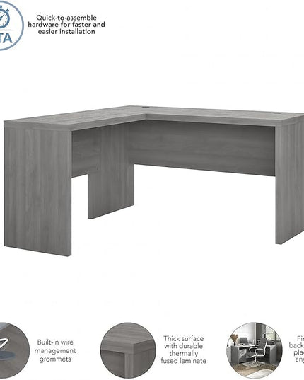 Bush Business Furniture Echo L Shape Desk with Wire Management | Corner Computer Table with Quick-to-Assemble Hardware | Home Office Credenza, 60W, Modern Gray - LeafyLoom