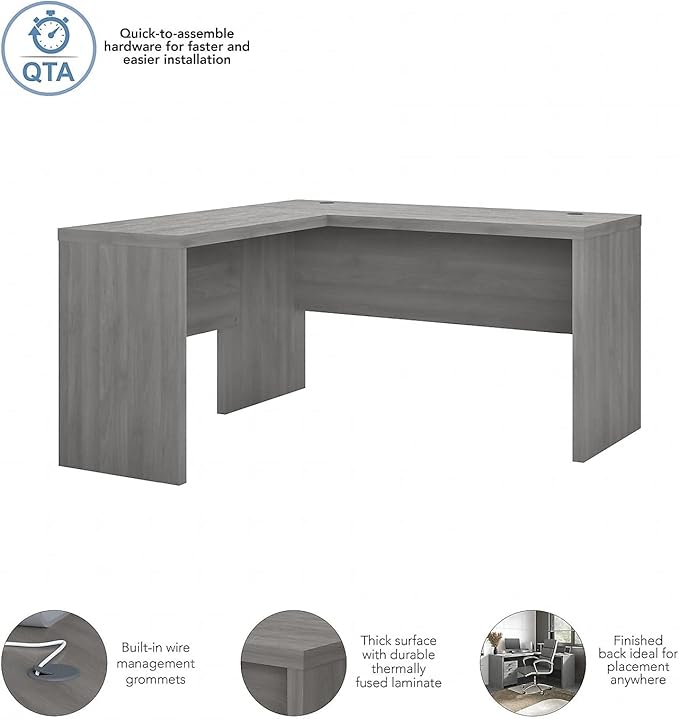 Bush Business Furniture Echo L Shape Desk with Wire Management | Corner Computer Table with Quick-to-Assemble Hardware | Home Office Credenza, 60W, Modern Gray - LeafyLoom