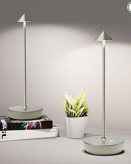 Cordless Table Lamps Rechargeable, 6000mAh Battery Operated LED Desk Lamp Outdoor Waterproof Portable Touch Dimmable Table Night Light for Patio Restaurant Dining Home Set of 2 Silver - LeafyLoom