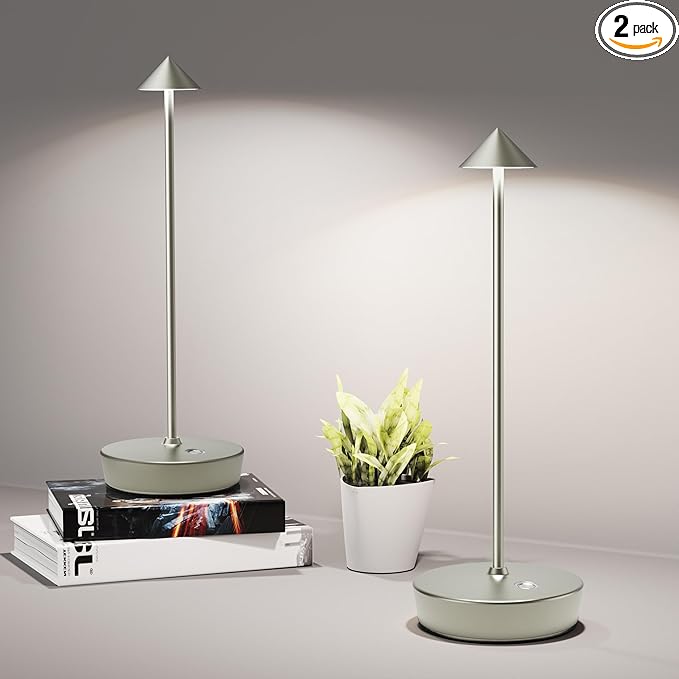 Cordless Table Lamps Rechargeable, 6000mAh Battery Operated LED Desk Lamp Outdoor Waterproof Portable Touch Dimmable Table Night Light for Patio Restaurant Dining Home Set of 2 Silver - LeafyLoom