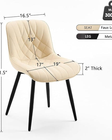 YOUNUOKE Dining Chairs Set of 2 Mid Century Modern Kitchen Chair Comfortable Upholstered Faux Leather Dinner Chairs for Kitchen Dining Room, Beige - LeafyLoom