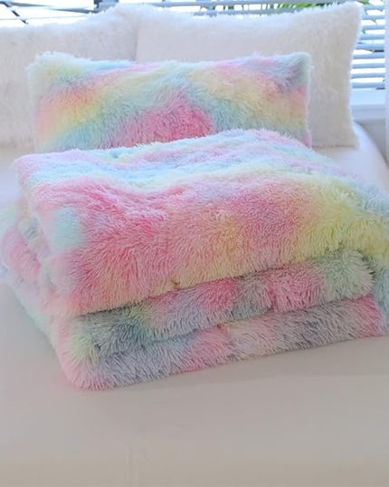 Faux Fur Kids Girls Cow Print Comforter Sets Twin/Full - 3PC Bed Set Warm Comfortable Soft Plush Flannel Velvet Fluffy Fuzzy Bedding（Comforter x 1 Pillowcases x 2） - LeafyLoom