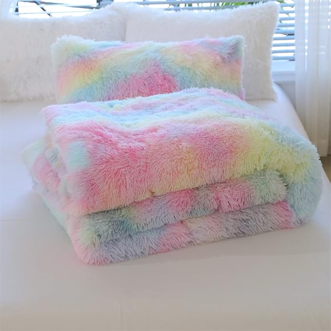 Faux Fur Kids Girls Cow Print Comforter Sets Twin/Full - 3PC Bed Set Warm Comfortable Soft Plush Flannel Velvet Fluffy Fuzzy Bedding（Comforter x 1 Pillowcases x 2） - LeafyLoom