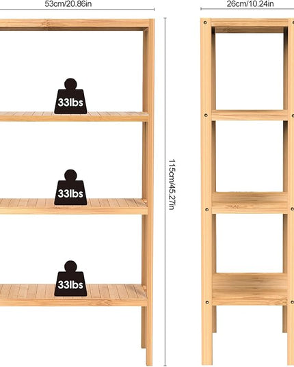 4 Tier Bamboo Shelf, Freestanding Book Shelf Bookcase Storage Rack for Bathroom Kitchen Living Room - LeafyLoom