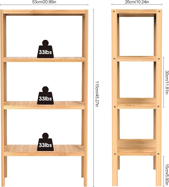 4 Tier Bamboo Shelf, Freestanding Book Shelf Bookcase Storage Rack for Bathroom Kitchen Living Room - LeafyLoom