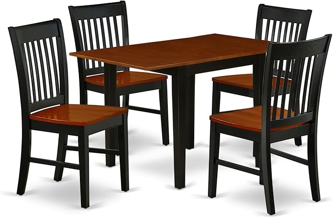 East West Furniture NDNO5-BCH-W Norden 5 Piece Dinette Set for 4 Includes a Rectangle Room Table with Dropleaf and 4 Dining Chairs, 30x48 Inch, Black & Cherry - LeafyLoom