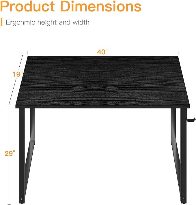 Coleshome 40 Inch Computer Desk, Modern Simple Style Desk for Home Office, Study Student Writing Desk, Black - LeafyLoom
