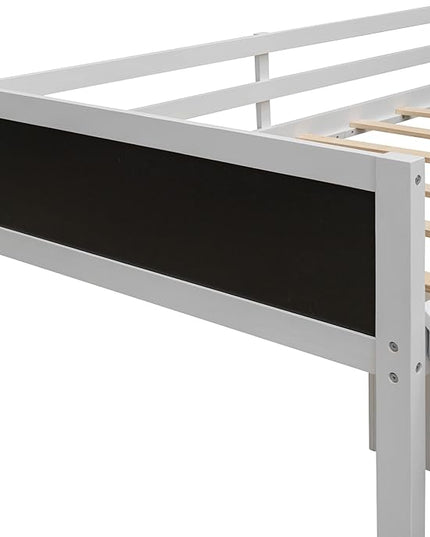 Twin Size Low Loft Bed with Slide and 2 Storage Boxes,Kids Low Loft Bed Frame with Climbing and Chalkboard,Solid Loft Bed Twin for Boys,Girls,White - LeafyLoom