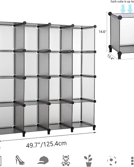 ANWBROAD Cube Storage Organizer, 16-Cube Cubby Shelving Book Shelf Living Room, Closet Clothes organizers, Kids Toys Craft Yarn Storage with Rubber Hammer for Bedroom Office Gray ULCS016H - LeafyLoom