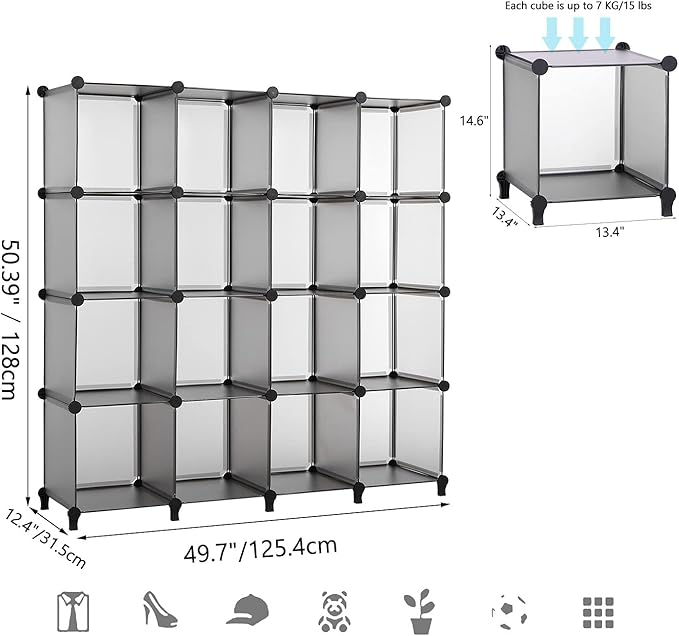 ANWBROAD Cube Storage Organizer, 16-Cube Cubby Shelving Book Shelf Living Room, Closet Clothes organizers, Kids Toys Craft Yarn Storage with Rubber Hammer for Bedroom Office Gray ULCS016H - LeafyLoom