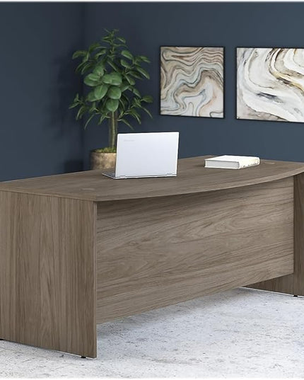 Bush Business Furniture Studio C Bow Front Desk, 72W x 36D, Modern Hickory - LeafyLoom