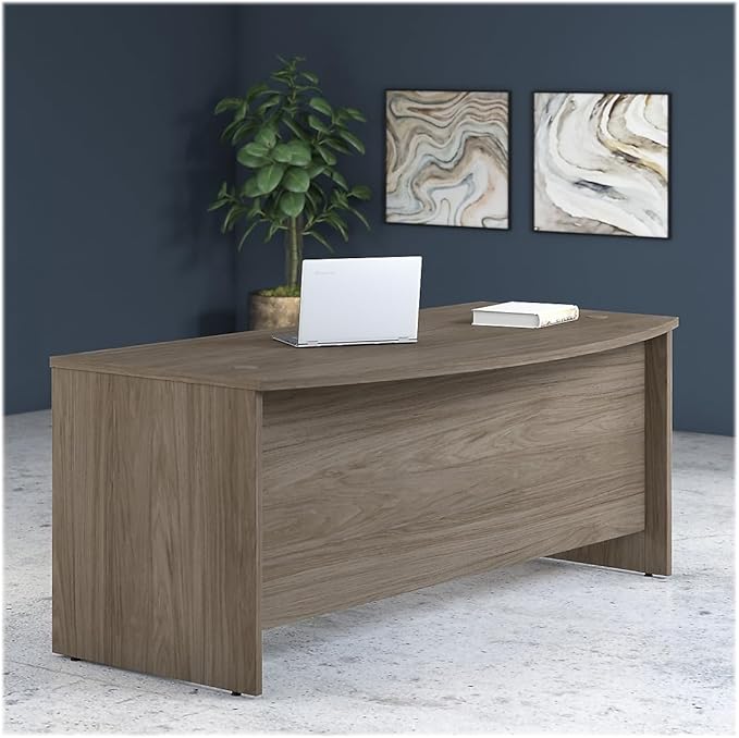 Bush Business Furniture Studio C Bow Front Desk, 72W x 36D, Modern Hickory - LeafyLoom