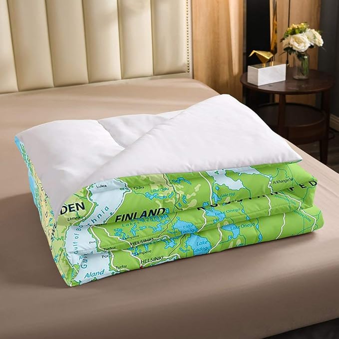 Erosebridal World Map Comforter Set Full Size, Blue Ocean Bedding Set for Kids Boys Girls, Map of Various Countries Quilted Duvet Abstract Art Bedding Comforters Breathable Bedroom Decor - LeafyLoom