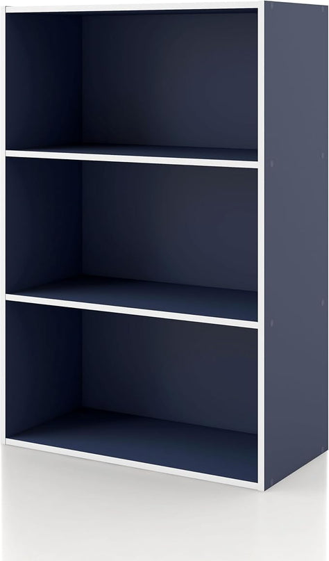 Apexa 3-Tier Cube Storage Organizer Shelves, Stackable Wood Bookcase Fits Cubby Bins for Organization, Dorm Teen Room Decor & Home Office, Steel Blue - LeafyLoom