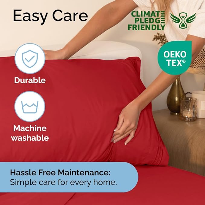 Full Size 4 Piece Sheet Set - Comfy Breathable & Cooling Sheets - Hotel Luxury Bed Sheets for Women & Men - Deep Pockets, Easy-Fit, Extra Soft & Wrinkle Free Sheets - Red Oeko-Tex Bed Sheet Set - LeafyLoom