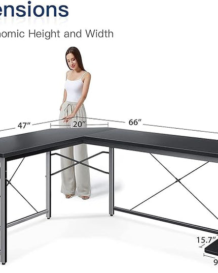 Coleshome 66" L Shaped Gaming Desk, Corner Computer Desk, Sturdy Home Office Computer Table, Writing Desk, Larger Gaming Desk Workstation, Black - LeafyLoom