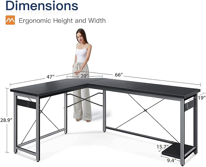 Coleshome 66" L Shaped Gaming Desk, Corner Computer Desk, Sturdy Home Office Computer Table, Writing Desk, Larger Gaming Desk Workstation, Black - LeafyLoom