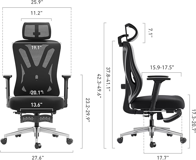 Hbada Ergonomic Office Chair, Desk Chair with Adjustable Lumbar Support and Height, Comfortable Mesh Computer Chair with Footrest 2D Headrest, Swivel Tilt Function Black - LeafyLoom