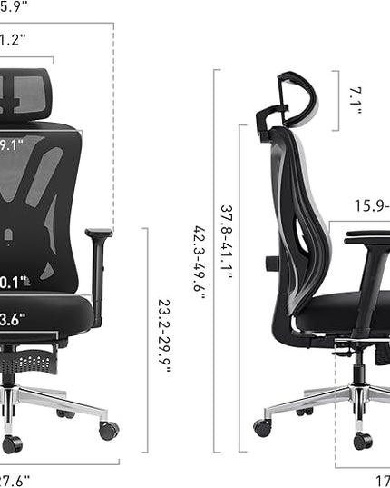 Hbada Ergonomic Office Chair, Desk Chair with Adjustable Lumbar Support and Height, Comfortable Mesh Computer Chair with Footrest 2D Headrest, Swivel Tilt Function Black - LeafyLoom