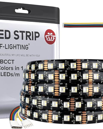 BTF-LIGHTING RGBCCT 5 Colors in 1 LED Tape Lights 5050SMD RGBWW RGB+Dimmable Color Temperature 2700K-6500K 16.4ft 96LED/m 480LED IP65 DC12V Black PCB for Home Decoration(No Adapter or Controller) BTF-LIGHTING