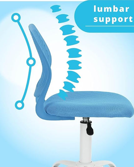 FurnitureR Writing Task Chair 360 Swivel,Low Mid PP Mesh Back Fabric Seat, Height Adjustable, Rolling Castor,W15.7”xD15.2”x H29.5-34.2",Blue - LeafyLoom