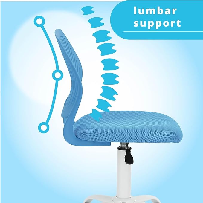 FurnitureR Writing Task Chair 360 Swivel,Low Mid PP Mesh Back Fabric Seat, Height Adjustable, Rolling Castor,W15.7”xD15.2”x H29.5-34.2",Blue - LeafyLoom